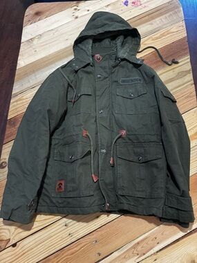 Men's Hooded Military Field Jacket in Olive Green